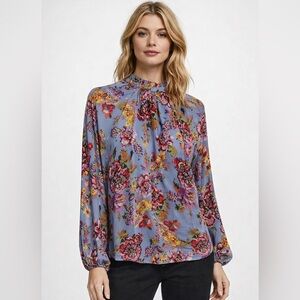 Hazel Floral Blouse in Blue and Pink